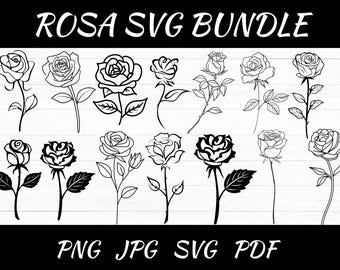 Rose SVG Bundle: Floral Outline, Split Monogram (Digital Download)