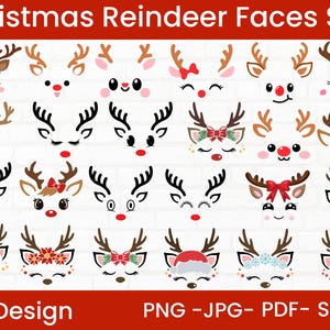 Christmas Reindeer Faces SVG Bundle: Girl & Boy Reindeer (Instant Download)