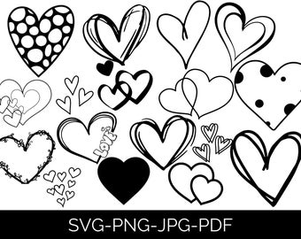 Hand Drawn Heart SVG Bundle: Doodle & Sketch Designs (Cricut, PNG)