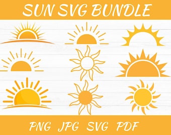 Sun SVG Cut File: Sunrise Clipart, Silhouette Vector
