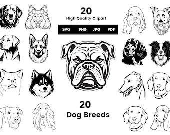 Dog Breeds SVG Clipart Bundle: 20 Minimalist Line Art Vectors (Digital Download)