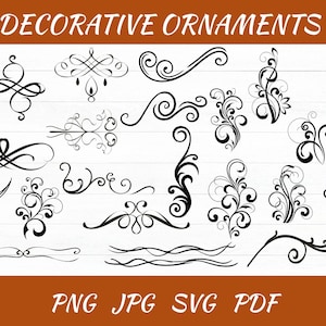 Decorative Ornaments Svg - Vine Svg - Swirls Svg - Flourish Clipart - Decorative Border - Tattoo Flourish - Wedding Invitation Design