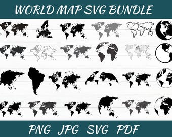 Weltkarte SVG-Bundle: Cricut-Ready Vektor-Dateien (Digitaler Download)