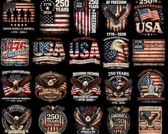 250th Anniversary USA PNG Bundle – Patriotic Eagle & Liberty Designs (Digital Download