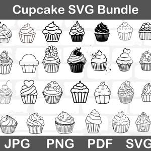 Cupcake Svg - Cake Cut File - Cupcake Svg Bundle - Sweets Svg - Cupcake Outline Svg - Birthday Svg - Cupcake Clipart Instant Download