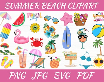 Summer Beach Clipart Bundle: Pool Party Graphics (Instant Download)