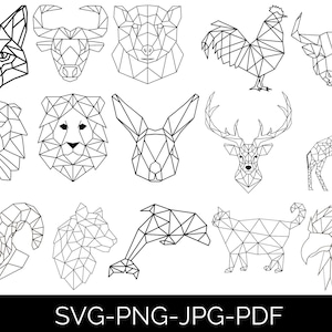 幾何学的な動物SVG、幾何学的な野生動物SVG、折り紙の動物、動物の絵SVG、ミニマリストの動物SVG、幾何学的なハート、幾何学的な鹿SVG