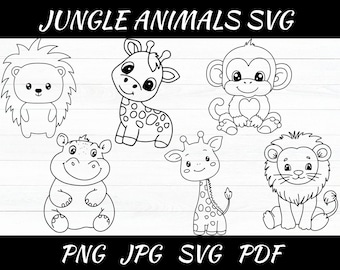 INSTANT Download.Jungle animals single line svg cut file for laser.