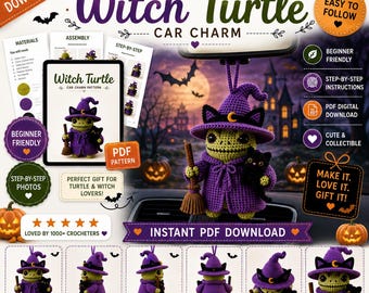 Witch Turtle Crochet Car Charm Pattern (PDF Download)