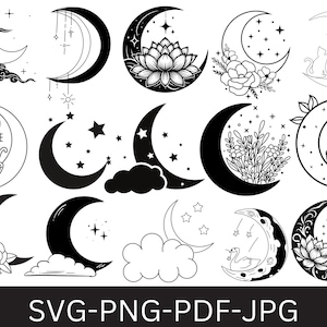 Moon and Stars Svg Bundle Moon Star Silhouette Moon Svg Celestial Svg Moon Star Svg Files for Cricut Night Sky Svg Instant Download