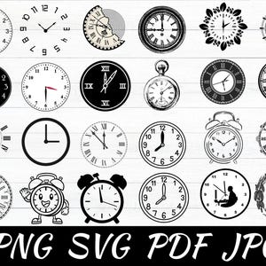 Paquete de SVG de más de 40 esferas de reloj, números de reloj, reloj con números romanos, SVG de reloj, clipart de esfera de reloj, plantilla de esfera de reloj, silueta cortada con Cricut SVG