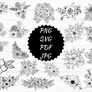 Floral Svg Bundle, Floral Png, Floral Wreath Svg, Floral Split Monogram Floral border Svg, Flower bouquet Svg, Files for Cricut, Silhouette