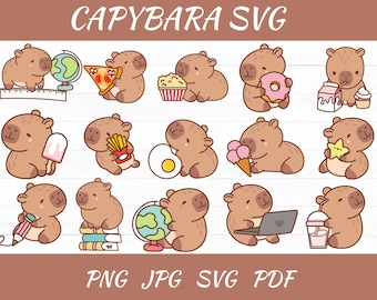 Clipart de carpincho kawaii, paquete SVG de animales (descarga instantánea)