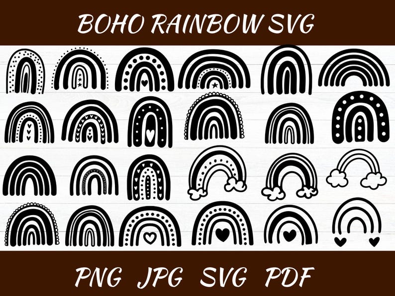 Boho Rainbow SVG Bundle: Pastel Rainbow With Heart Cut File - Etsy