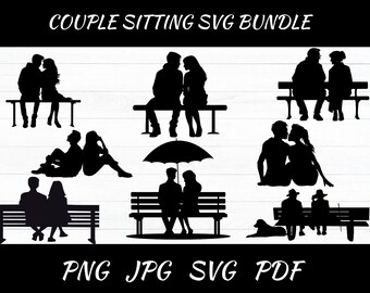 Couple Sitting SVG Bundle: Silhouette Cut Files