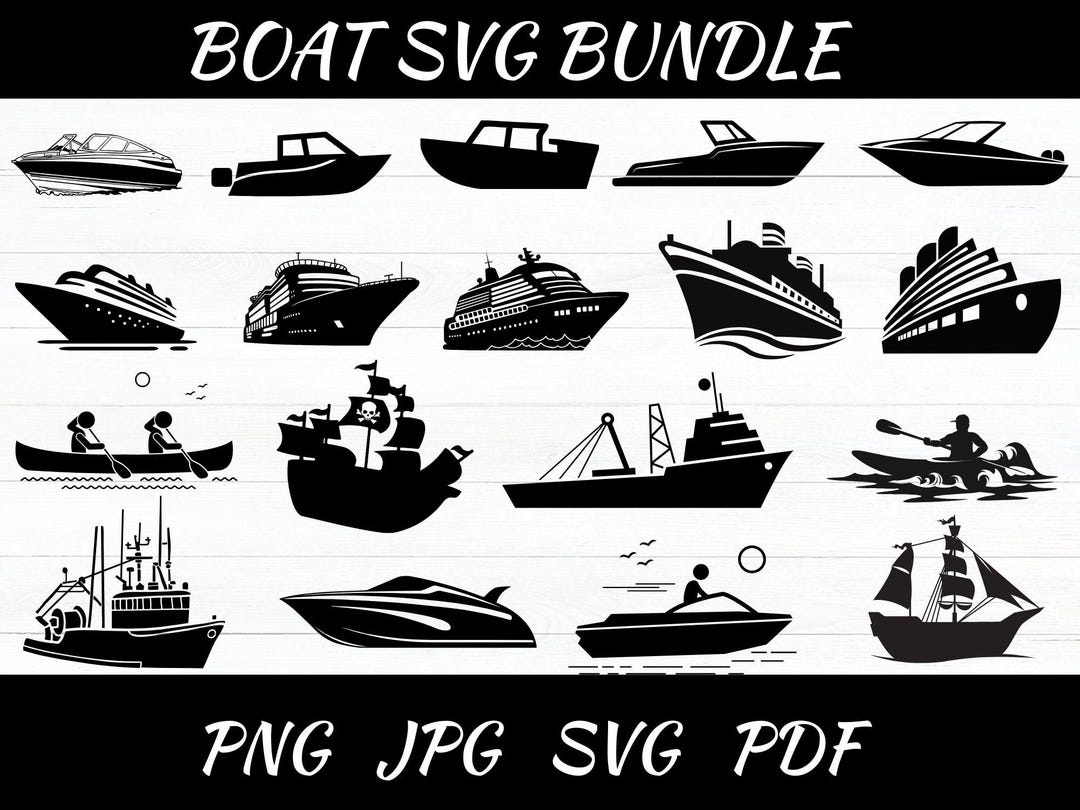 Boat SVG Bundle: Sailboat, Cruise Ship, Speedboat Clipart - Etsy