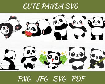 Panda SVG Bundle, Monogram Clipart (Instant Download)