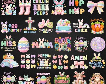 Crochet Easter PNG Bundle – Bunnies, Eggs, He is Risen Designs (Digital Download)
