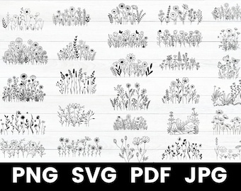 Wildflower Bouquet SVG Bundle: Floral Frame, Split Monogram (Digital Download)