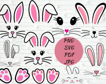 Easter Bunny Face SVG: Ears, Monogram, Cut Files (PNG, SVG)