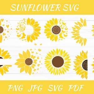 Sunflower Svg Bundle, Sunflower Svg, Floral Svg, Sunflower Vector, Split Monogram Svg, Sunflower Clipart, Flower Svg, DIY, Instant Download