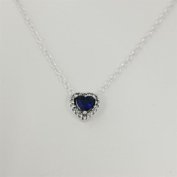 Pandora Sparkling Blue Heart Halo Pendant Collier Necklace -45cm