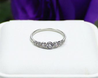 925 Sterling Silver Simple Beaded Edge Full Diamond Wedding Engagement Ring for Women