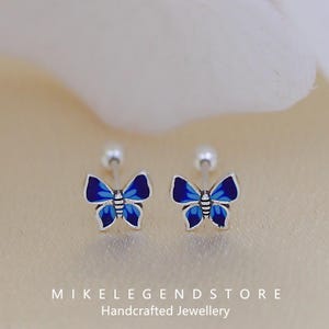 S925 Sterling Silver Butterfly Stud Earrings, Fresh and Simple, Petite Enamel Butterfly Earrings for Women