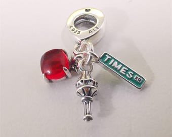 NEW Pandora 925 ALE New York apple.  Torch and Road sign charm pendant