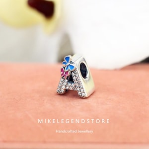 Pulsera DIY con cuentas de letras de plata S925 con letra A y mariposa que brilla en la oscuridad estilo Pandora