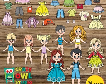 Summer Dress-Up Dolls – Printable PDF; Printable Dress Up Activity; Printable Paper Doll; Fashion Paper Dolls; Color and Dress up Doll,
