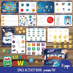 Space Activity Book; Solar System Busy Book Outer Space Learning Binder Printable Preschool Worksheets Flash Cards Homeschool Resources