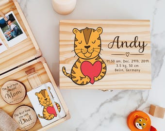Boite à souvenirs, cadeaux de baptême, cadeau de naissance, cadeau personnalisé bébé, cadeau naissance, cadeau personnalisé, tigre