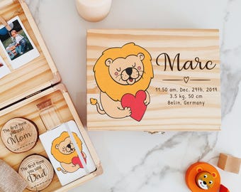 Boite à souvenirs, cadeaux baptême, cadeau naissance, cadeau bébé personnalisé, cadeau naissance, cadeau personnalisé-lion