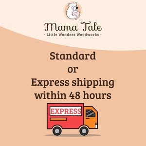 May include: A cartoon illustration of a delivery truck with the word "EXPRESS" on the side. The text below the truck reads "Standard or Express shipping within 48 hours".