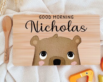 Planche en bois personnalisée, planche petit déjeuner personnalisée, cadeau bébé naissance, cadeaux personnalisés, cadeau baptême, cadeau naissance