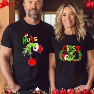 Chest and nuts couples christmas shirt, christmas shirt for couple, holiday matching tee,  chestnuts christmas t-shirt, funny christmas tees