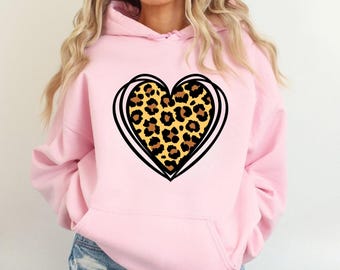 Sudadera con capucha con estampado de leopardo para el día de San Valentín, sudadera para el día de San Valentín para mujer, San Valentín con guepardo, camiseta con corazón, linda camiseta de San Valentín como regalo