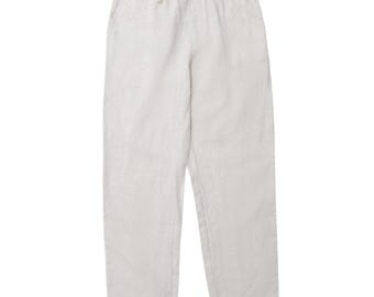 Men's Natural Linen Pants: Relaxed Fit Drawstring Trousers