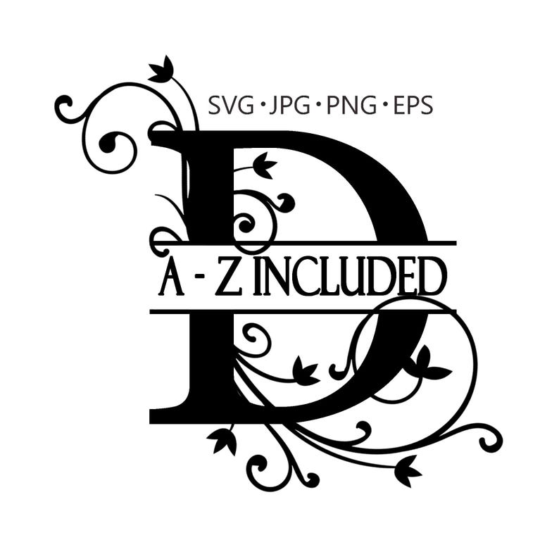 Split Leter D Split Monogram Alphabet Letters With Flourish, A-Z Alphabet Split ...