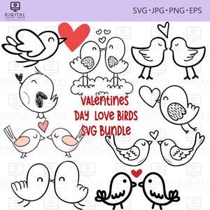 Bundle de conception numérique SVG amours Saint-Valentin pour la Saint-Valentin, Cricut et création de vinyles SVG, png, eps et jpg - projets de tourtereau bricolage