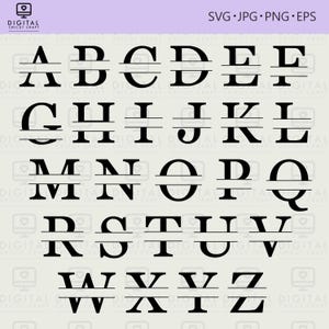Letras del alfabeto con monograma dividido, alfabeto A-Z, monograma dividido SVG, 26 svg/png/jpg/eps individuales, fuente SVG budle