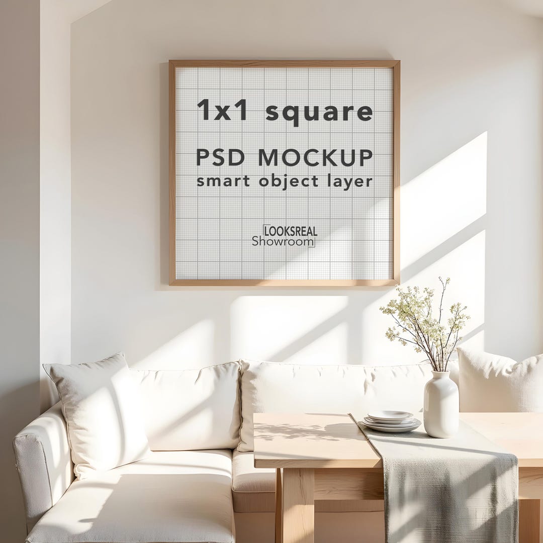 1x1 Square Frame Mockup PSD | Light Cottagecore Farmhouse Wall Art ...