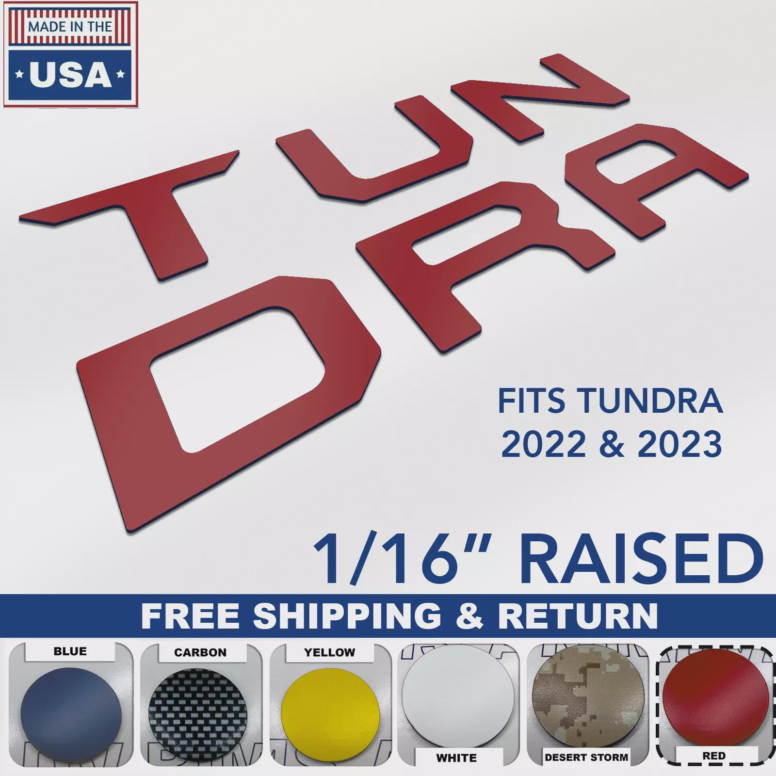Red Raised Plastic Letters Inserts Toyota Tundra 2022 2023 2024 2025 Tailgate