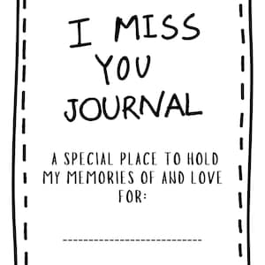Diario de duelo imprimible y caja de actividades "Te extraño" con poema para niños y adolescentes