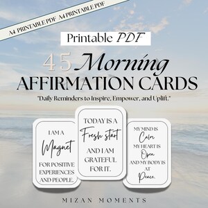 45 carte di affermazione mattutina, carte di affermazione stampabili, bacheca visionaria stampabile, mazzo di carte di affermazione, carte di affermazione positiva in formato PDF,