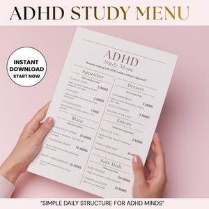 ADHD Study Menu Printable, ADHD Study Aid, Executive Function Study Planner, Focus & Time Management Tool