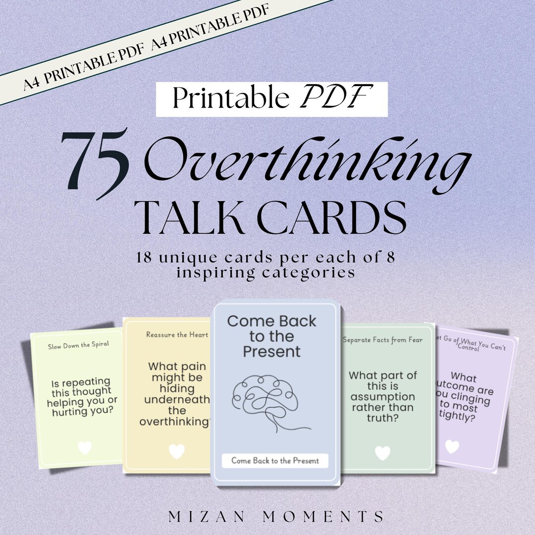 Overthinking Card Overthinking Talk Cards, Printable Anxiety Relief Cards, Mindfulness ...