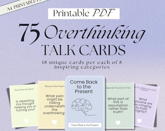 Overthinking Talk Cards, Printable Anxiety Relief Cards, Mindfulness Prompts, Self Care Reflection Cards, Mental Health Conversation Cards
