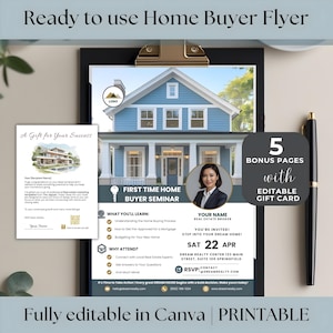 Realtor Seminar Flyer Just Listed Poster Modern Blue Luxury Real Estate Marketing Listing Kit Home Buyer Guide Agent Info FAQ page Gift Card
